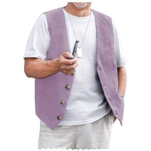 AeoTeokey Linnen vest voor heren, zomerpak, vest, vintage retrovest, normale pasvorm, Lavendel, 3XL