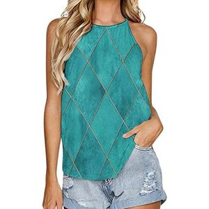 Aquarel Argyle abstracte geometrische geruite dames tanktop zomer mouwloze t-shirts halter casual vest blouse print t-shirt 5XL