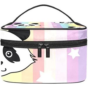 Kleurrijke Strepen Panda Sterren Patroon Make-up Organizer Tas, Reizen Make-up Tas Organizer Case Draagbare Cosmetische Tas voor Vrouwen en Meisjes Toiletartikelen, Meerkleurig, 22.5x15x13.8cm/8.9x5.9x5.4in