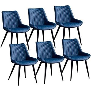 GEIRONV Moderne eetkamerstoelen set van 6, for lounge living café receptie stoel PU lederen rugleuning metalen poten vintage keukenstoel Eetstoelen (Color : Blue, Size : 46x53x83cm)