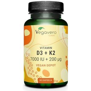Vegavero VITAMINE D3 7000 IE en 200 mcg K2 | VOOR 14 MAANDEN | Hoge Dosering en Biobeschikbaarheid | Zonder Additieven & Vegan