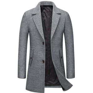 Herenwollen Trenchcoat Halflange Wollen Mix Overjas Business Casual Outwear Gewatteerd Gevoerd Winddicht Normale Pasvorm (Color : Gray, Size : XL)