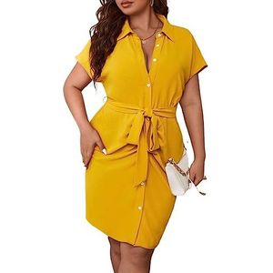 voor vrouwen jurk Plus overhemdjurk met vleermuismouwen en riem (Color : Yellow, Size : 3XL)