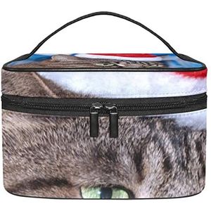 Kattenpatroon make-up organizer tas, reismake-up tas organizer case draagbare cosmetische tas voor vrouwen en meisjes toiletartikelen, Meerkleurig, 22.5x15x13.8cm/8.9x5.9x5.4in