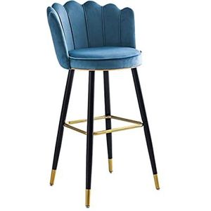 ShuuL 26 inch fluwelen stof barstoelen keuken barkrukken, toonhoogte bar hoge stoel, zwarte metalen poten gestoffeerde stoel, voor bars, koffiekamer, rustkamer, pub (kleur: blauw