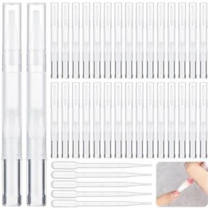 50 stuks 3 ml lege nagelriemoliepennen met 5 druppelaars, transparante draaipunten met penseelpunten, lege nageloliepennen, cosmetische lipglosscontainers, wimpergroei vloeibare tubes