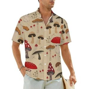 The Various Mushroom Art herenhemden korte mouwen strandshirt Hawaiiaans shirt casual zomer T-shirt XL