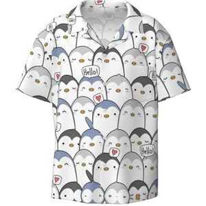 TyEdee Leuke pinguïn print heren korte mouw jurk shirts met zak casual button down shirts business shirt, Zwart, XXL