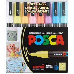 uni Posca - PC3M - Fine Tip Pen - Zachte kleuren, 8 st