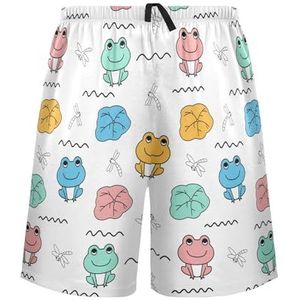 LI ZHI XIN Herenpyjamabroek, korte pyjamabroek, zomer casual shorts, elastische tailleband met trekkoord, rechte losse pasvorm met 2 zakken, S-XXL kikker cartoonpatroon, Meerkleurig, S