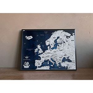 Kaart van Europa met frame en spelden + bonus 100 spelden + 100 pins avonturenkaart met frame gepersonaliseerde kaarten met originele kleuren gemaakt in de EU 43x3x53cm natuurlijk houten frame