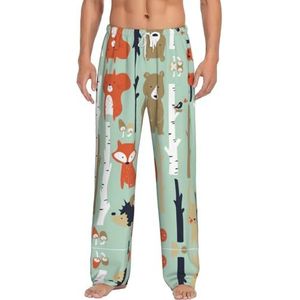 Schattige vos beer vogel konijn boom mannen lange lounge wear broek nachtkleding pyjama bodems nachtkleding met zakken en trekkoord, Wit, S