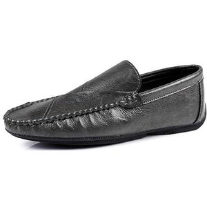 Heren loafers schoen ronde neus veganistisch leer rijstijl loafer platte hak resistent lichtgewicht bruiloft klassieke slip-on (Color : Grey, Size : 42 EU)