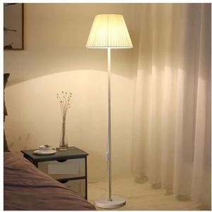 Vloerlamp Dimbare vloerlamp met afstandsbediening 3 kleurtemperaturen Stoffen lampenkap Dubbele schakelaar Stabiele ijzeren voet staand (Size : Blanc)