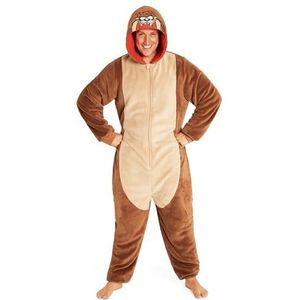 LOONEY TUNES Volwassen Onesie voor Mannen Tieners Bugs Bunny Hooded Pluizige Fleece Onesies Voor Mannen M-2XL Geschenken voor Mannen, Bruine Taz, M