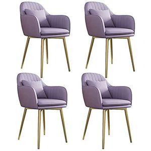 GEIRONV Set van 4 eetkamerstoelen, fluwelen zitting en rugleuning Slaapkamer stoel met metalen benen woonkamer keuken lounge stoel Eetstoelen (Color : Purple)