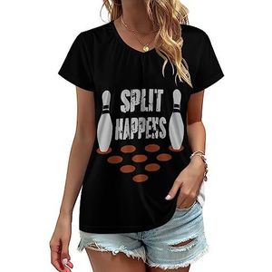 Split Happens Bowling Dames V-hals T-shirts Leuke Grafische Korte Mouw Casual Tee Tops 3XL