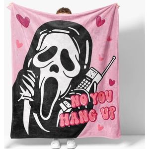 Snylcce No You Hang Up Ghost Scary Face Deken - 127 cm x 152 cm Zacht Roze Flanellen Gooi - Horror Halloween Valentijnsdag Cadeau voor Bed, Bank, Woonkamer, Slaapkamer