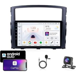 9 Inch Autoradio Compatibel voor Mitsubishi PAJERO 4 2006-2014 met GPS Navigatie CarPlay Android Auto Acht-Core 4G Bluetooth WiFi MirrorLink Stuurwiel Afstandsbediening(T1 4 Core Wifi 1G+16G)