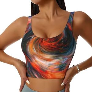 ZXERTG Streep Vortex Print Athletic Tanktops, Hoge Ondersteuning, Ideaal voor High-Impact Workouts, Yoga en Hardlopen, Zwart, S