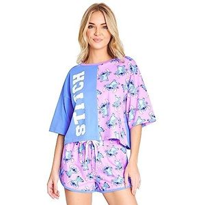 Disney Korte pyjamaset voor dames, zachte ademende loungewear - cadeaus voor dames, Blauw/Paars Stitch, S