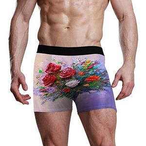 56 Boxer Shorts Mooie Rode Bloem Patroon Mannen Ondergoed Klassieke Heren Boxer Ademend Heren Boxer Voor Sport Geschikt Alle Gelegenheden Dagelijks, Boxerslip 3452, S