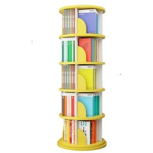 5-laags Draaibare Boekenplank, Kinderboekenkast CD-opbergrek, 360° Draaibaar Display-opbergrek Vloerstaande Boekenplank Slaapkamer Woonkamer Studeerkamer (Color : Yellow, Size : 50x50x160cm)