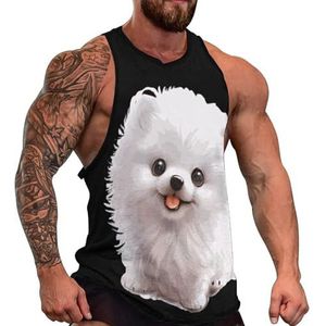 Witte Pommeren Hond Mannen Tank Top Causale Mouwloze T Shirt Gym Atletische Spier Tee Strand Vest