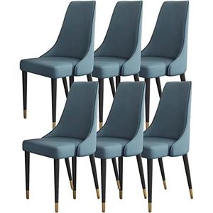 GEIRONV Eetkamerstoel set van 6, keuken microvezel lederen woonkamer zijstoelen houten poten ergonomie zitting Eetstoelen (Color : Lake Blue, Size : 92 * 48 * 45cm)
