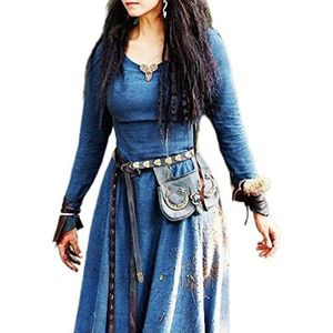 WEITING Jurk dames lange mouw maxi gewaad vintage fee elven jurk renaissance Keltische Viking gotische kleding fantasie baljurk-1 blauw, L