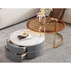 31,5"" Ronde Salontafel, Dubbele Lade, Nest Van Tafels Set Van 2, Nesting Coffee Table, Rond Nest Van Tafels, Rotsplaat Tafel, Salontafels Voor Woonkamer, Bijzettafel Voor Woonkamer/slaapkamer (Color