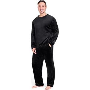 CityComfort Herenpyjama set superzachte fleece 2-delige pyjama voor heren, loungewear, nachtkleding en cadeaus voor mannen, Zwart, L