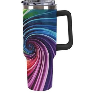 40 oz roestvrijstalen beker met handvat regenboog spiraal grote capaciteit autobeker lekvrije reisbeker koffiemok dubbel drinkdeksel waterfles geschenken voor mannen vrouwen
