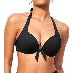 DOBREVA Vrouwen Push Up Bikini Top Gewatteerde Sexy Halter Zelf Tie Zwemkleding, BH Maten zwart 70C