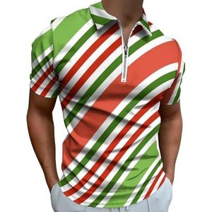 Kerst Rood Groen Strepen Half Zip-up Polo Shirts Voor Mannen Slim Fit Korte Mouw T-shirt Sneldrogende Golf Tops Tees 4XL