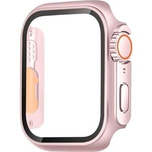 SERDAS Glazen hoesje voor Apple Watch 44 mm 45 mm 41 mm 40 mm 42 mm 38 mm schermbeschermer cover verandering ultra bumper iWatch-serie 8 7 SE 6 5 3 (kleur: roze, maat: 44 mm)
