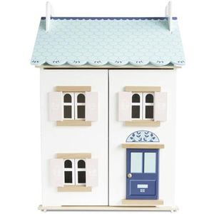 Le Toy Van - H125 Blue Belle poppenhuis FSC-gecertificeerd hout, 3 jaar, voor meisjes, 2 etages, L 44 x B 36 x H 66 cm, met luiken, ramen en deuren om te openen, Montessori-spel, milieuvriendelijk