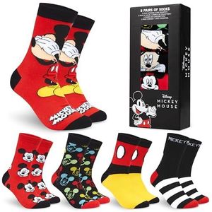 Disney Herensokken, baby Yoda Crew sokken, 5-pack Star Wars enkelsokken, maat 16,5-30,5, Mickey Mouse, zachte ademende werksokken, Boba Fett Star Wars, cadeaus voor mannen (Rode Mickey)