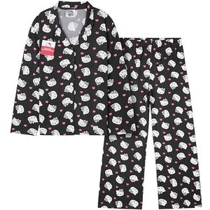 Hello Kitty Sanrio pyjamaset voor meisjes en tieners, 7-14 jaar, 2 stuks Kuromi top met lange mouwen en pyjamabroek, kawaii-cadeaus voor meisjes, Zwart Hello Kitty, 13-14 jaar