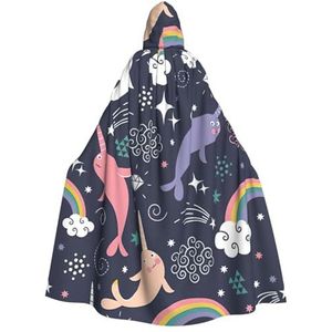 Womens Mens volledige lengte carnaval cape met capuchon cosplay kostuums mantel, 190 cm schattige zee dier regenboog