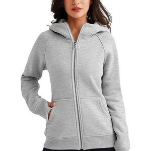 HINAYOSAN Hoodies voor vrouwen, vrouwen casual fleece volledige rits hoodie effen kleur los sweatshirt lange mouw jas met capuchon grijs