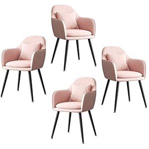 GEIRONV Zwarte metalen poten dining stoel Set van 4, met kussen fluwelen keukenstoel for woonkamer slaapkamer appartement lounge stoel Eetstoelen (Color : Pink)