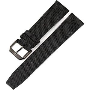 WCQSYY Nylon Lederen Terug Horloge Band Voor IWC PILOT WATCHES PORTUGIESER Mannen Verzekering Sluiting Band Horloge Armband Accessoires (Color : Black-Black Clasp, Size : 20mm)