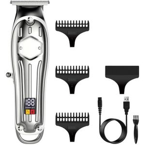 Tondeuse voor mannen, tondeuse professionele tondeuse elektrisch scheermes oplaadbare snijmachine USB oplaadbaar voor kapper (zilver)