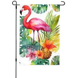 Lente Tuin Vlag 12 × 18 in Tropische aquarel ananas Flamingo Valentijnsdag Vlag Verticale Dubbelzijdige Welkom Vlag Seizoensgebonden Buiten Tuin Outdoor Boerderij Vlag