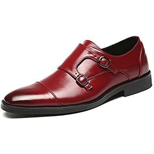 Formele schoenen Oxford for heren Slip-on Monk Strap Cap Teen Zwart gepolijste teen PU-leer Blokhak Rubberen zool Antislip Wandelen (Color : Red, Size : 38 EU)