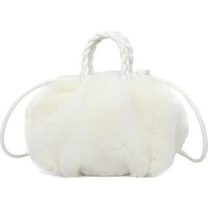 Pluizige draagtas damestassen winter handtas pluizige draagtassen geweven draaggreep kleine mini crossbody tassen (kleur: wit)