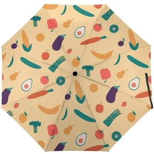 Groenten En Fruit Patroon Paraplu Winddicht Sterke Reizen 3 Vouw Paraplu's Voor Mannen Vrouwen Handleiding