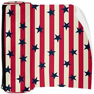 Potlood Case Pen Tas Houder met Rits Coin Organizer Tassen Make-up Cosmetische Pouch voor Vrouwen Tiener Meisjes Jongens Kinderen, Rood Wit Gestreept Marine Sterren Patroon