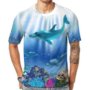Cartoon onderwater wereld dolfijnen koraal mannen korte mouw grafisch T-shirt ronde hals print casual tee tops 6XL